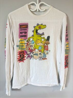 Retro Vintage Nickelodeon White Long-Sleeve Cartoon Nostalgic Graphic Tee